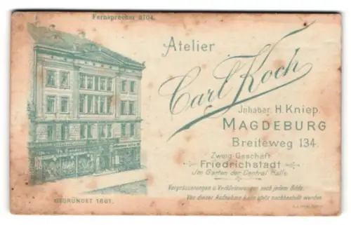 Fotografie Carl Koch, Magdeburg, Breiteweg 134, Ansicht Magdeburg, Fotoatelier Koch, Unteroffizier in Uniform