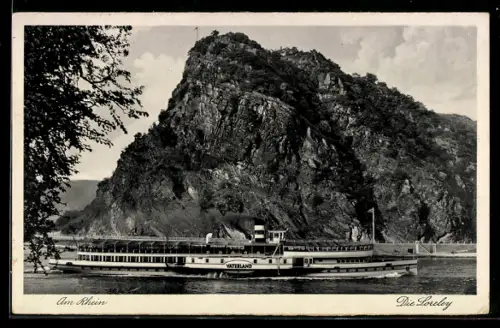 AK Rheindampfer Vaterland passiert den Loreleyfelsen