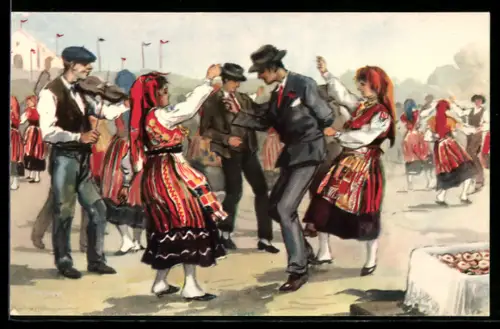 Künstler-AK portugiesische Leute beim Volkstanz