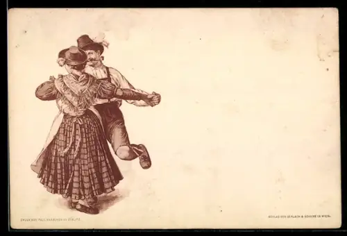 AK Paar in Tracht beim Volkstanz