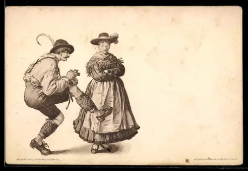 AK Mann und Frau in Tracht beim Volkstanz