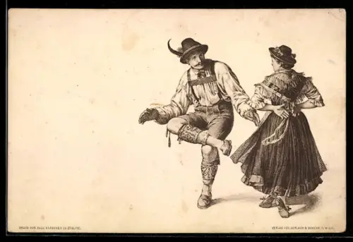 AK Pärchen tanzt gemeinsam den Schuhplattler