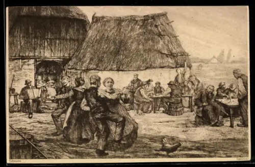 Künstler-AK Bremen, Eduscho-Kaffee, Paare in Tracht beim Volkstanz, Reklame