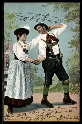 AK Paar in Tracht beim Volkstanz