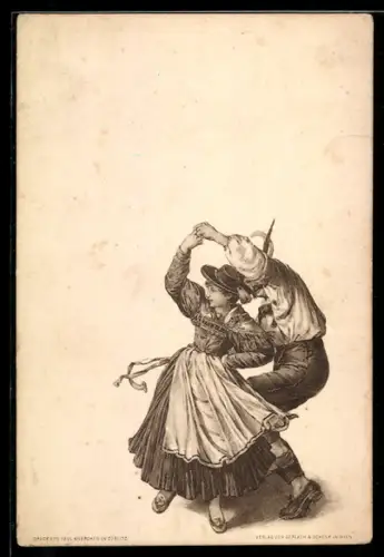 AK Tanzpaar in Trachtenkleidung, Volkstanz