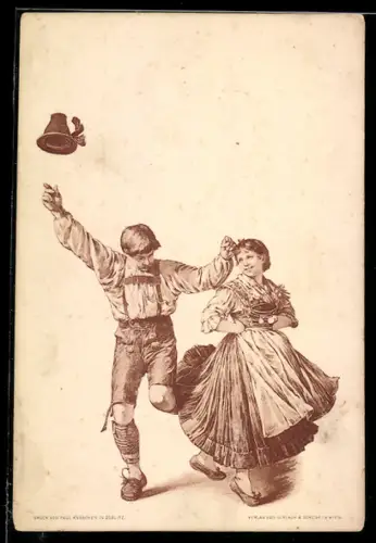 AK Paar in Trachtenkleidung bei einem Volkstanz