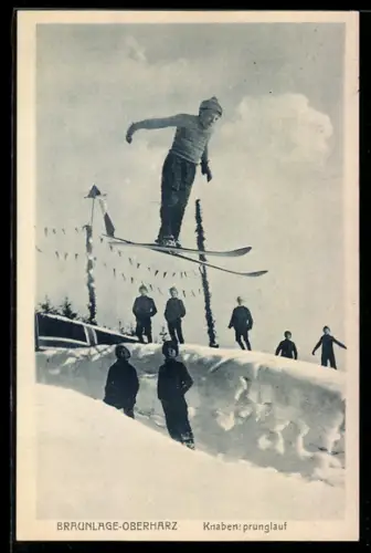 AK Braunlage / Harz, Knaben beim Skisprunglauf