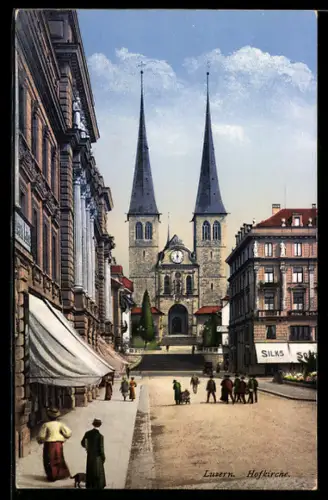 AK Luzern, Hofkirche mit Geschäften