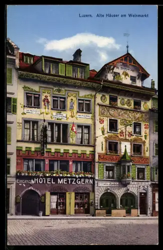 AK Luzern, Alte Häuser am Weinmarkt