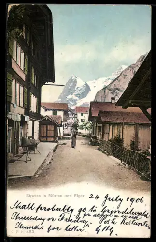 AK Mürren, Strassenansicht mit Eiger