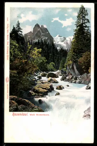 AK Rosenlaui, Flusspartie mit Wetterhorn