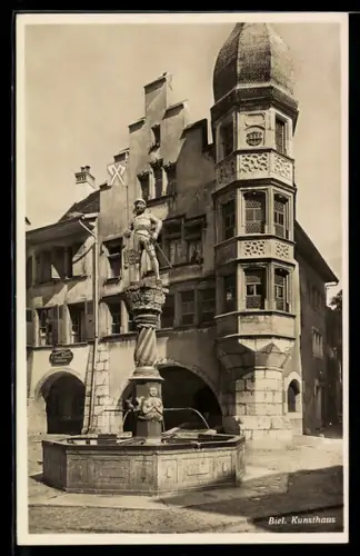 AK Biel, Brunnen vor dem Kunsthaus, Musee d`Art