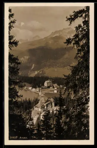 AK Arosa, Ortsansicht vom Berghang aus