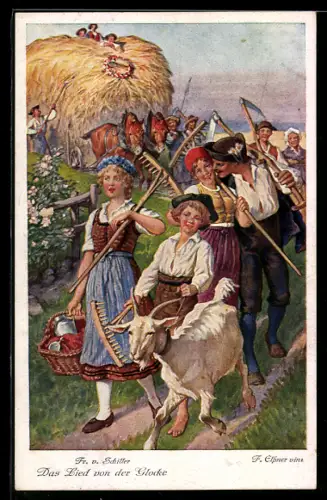 Künstler-AK F. Elssner: Friedrich Schiller, Das Lied von der Glocke, Erntezeit