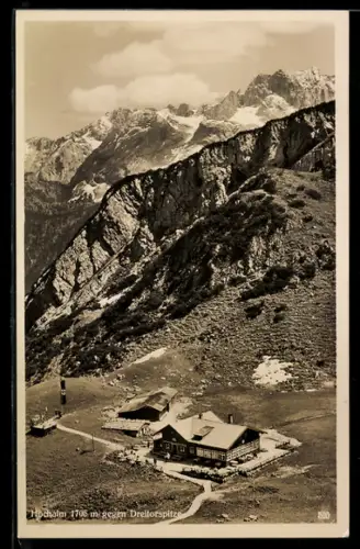 AK Garmisch, Gasthof Hochalm gegen Dreitorspitze