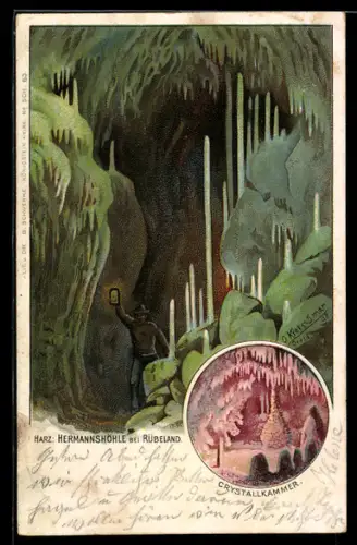 Künstler-AK Rübeland im Harz, Hermannshöhle mit Crystallkammer