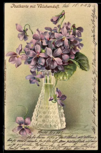 Lithographie mit Veilchenduft, Blumenvase