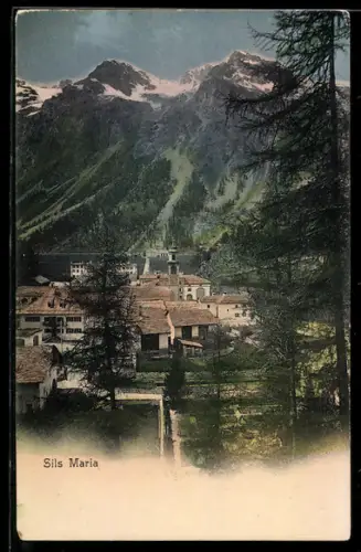 AK Sils Maria, Ortsansicht mit Bergpanorama