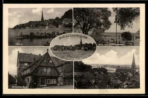 AK Lauenburg /Elbe, Fähre, Blick vom Schlossgarten, Ältestes Haus