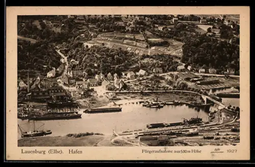 AK Lauenburg /Elbe, Hafen vom Flugzeug aus 1927