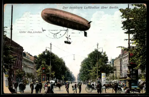 AK Berlin, Lenkbarer Luftballon über Berlin, Zeppelin