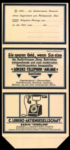 AK Berlin-Tempelhof, C. Lorenz-Aktiengesellschaft, Reklame Lorenz-Telefon-Anlage