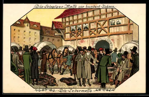 AK Leipzig, Ledermesse, jüdische Kaufleute handeln mit den Gerbern