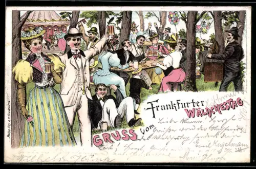 Foto-AK Frankfurt, Mann mit Leierkasten auf dem Frankfurt Wäldchenstag