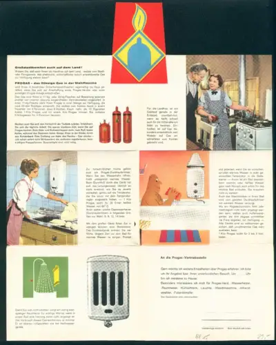 Klapp-AK Progas-Reklame, Ofen, Herd und Durchlauferhitzer