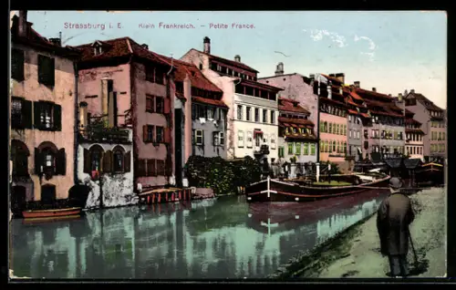 AK Strasbourg, Petite France avec maisons à colombages le long du canal