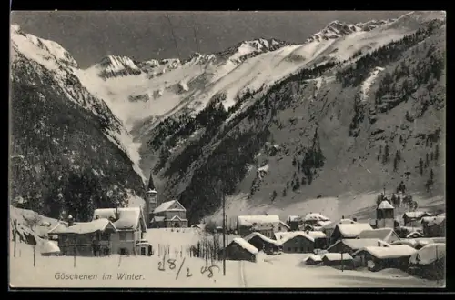 AK Göschenen, Ortsansicht im Winter
