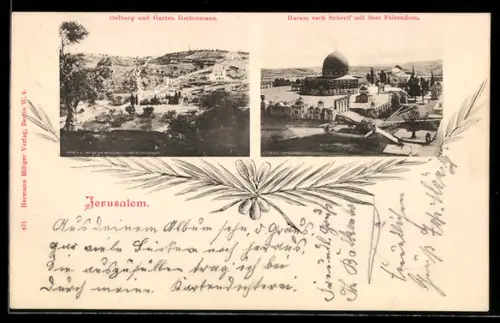 AK Jerusalem, Oelberg und Garten Gethsemane, Haram esch Scherif mit dem Felsendom