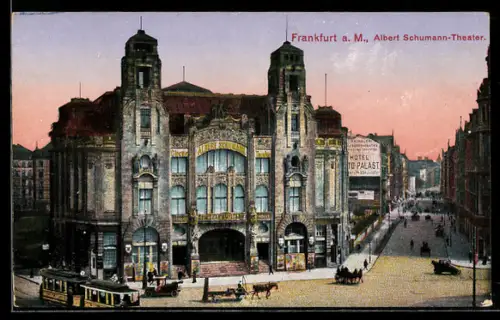 AK Frankfurt /Main, Strassenbahn vor dem Circus Albert Schumann