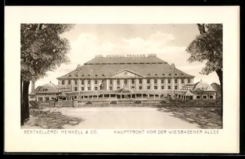 AK Biebrich b. Wiesbaden, Sektkellerei Henkell & Co., Hauptfront vor der Wiesbadener Allee