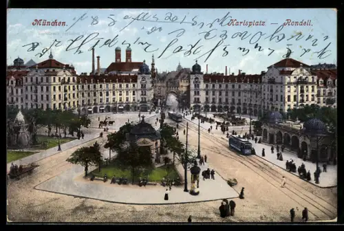AK München, Karlsplatz-Rondell mit Strassenbahn