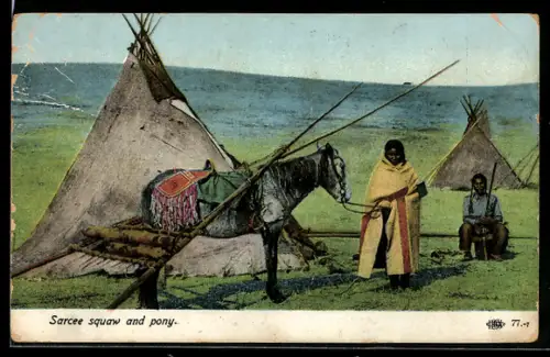 AK Sarcee squaw and pony, Indianerin