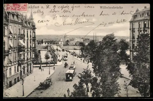 AK Frankfurt a. M., Wilhelmsbrücke mit Strassenbahn