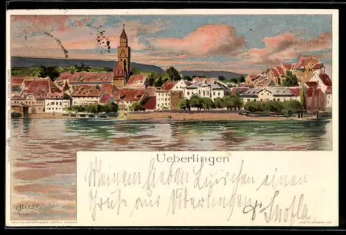 Künstler-AK Carl Biese: Ueberlingen, Teilansicht im Abendrot