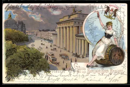 Lithographie Berlin, Berliner Bock-Brauerei, Brandenburger Thor