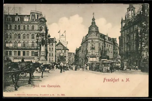AK Frankfurt a. M., Blick vom Opernplatz, Pferdebahn
