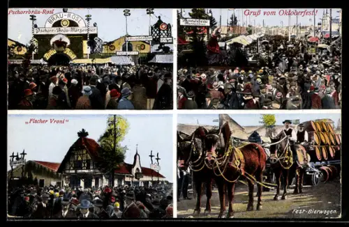AK München, Oktoberfest, Fischer Vroni, Pschorrbräu-Rosl, Fest-Bierwagen