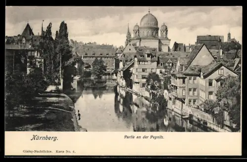 AK Nürnberg, Partie an der Pegnitz mit Synagoge