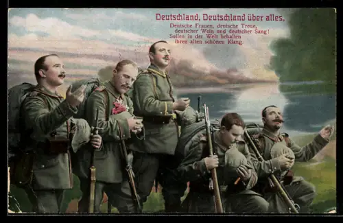 AK Soldaten mit Pickelhaube und Gewehr hoffen auf deutsche Tugenden