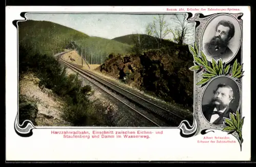 AK Blankenburg, Harzzahnradbahn, Einschnitt zwischen Eichen- & Staufenberg & Damm im Wasserweg