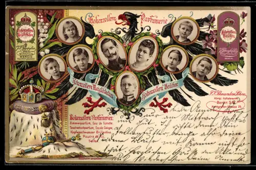 AK Hohenzollern Parfumerie, Portraits der Kaiserfamilie, Kaiserinsignien