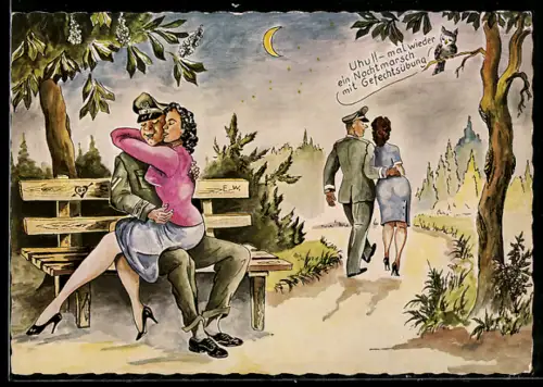 AK Soldat der Bundeswehr mit Frau, Eule