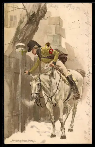 AK Die Post vor hundert Jahren, Postillon zu Pferd