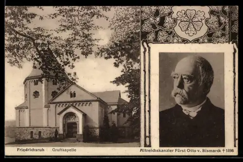 AK Friedrichsruh, Gruftkapelle und Porträt Otto v. Bismarck