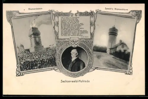 AK Sachsenwald-Hofriede, Bismarckstein, Specht`s Bismarckturm, Portrait