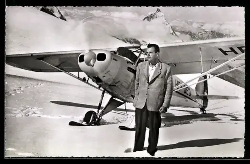AK Atterrissage au Mont Rose, Flugzeug mit Schneekufen ist auf einem Hang gelandet